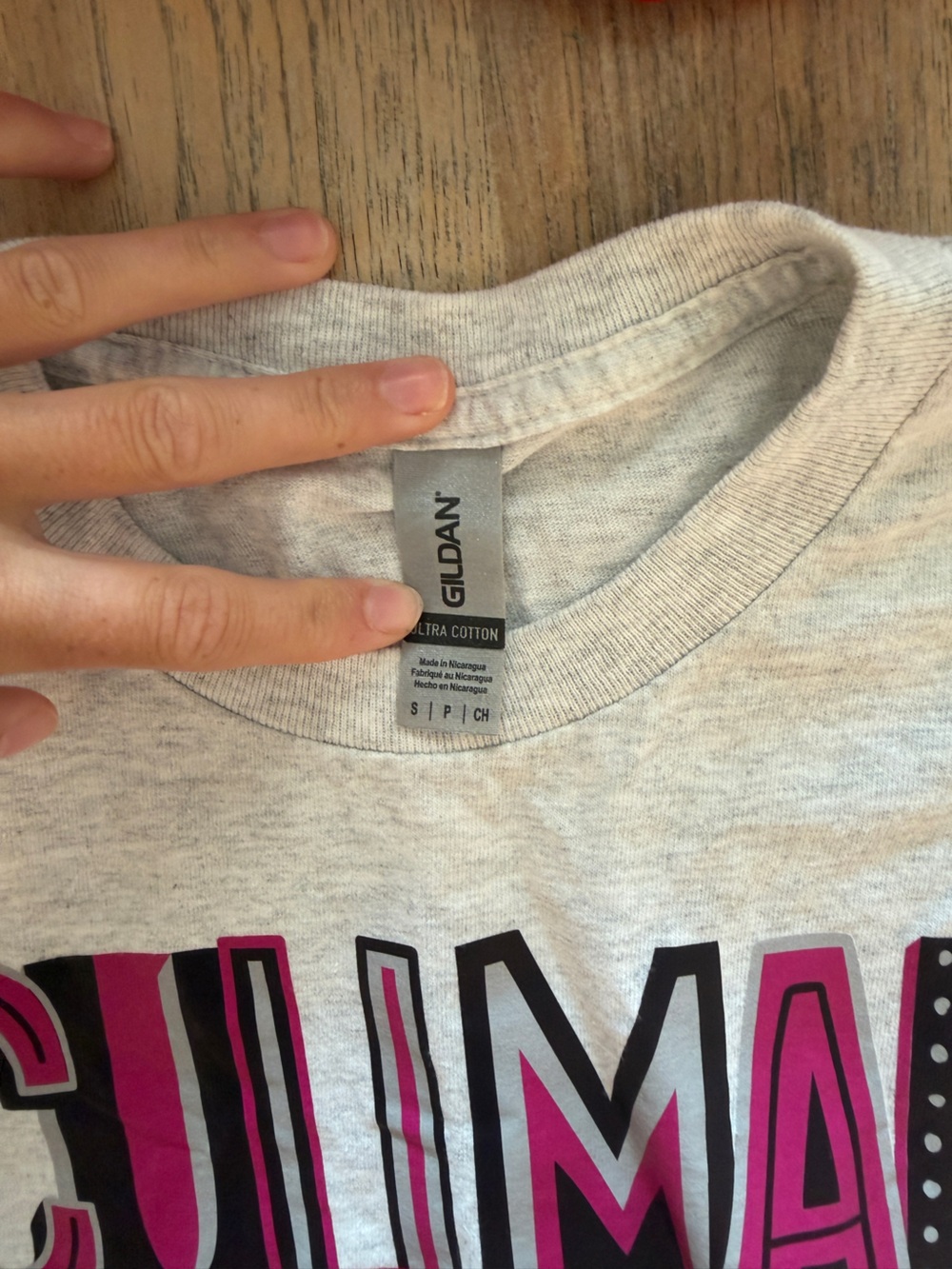 Gildan Heather Gray Tee with Pink and Black Graphic - Picture 2 of 2